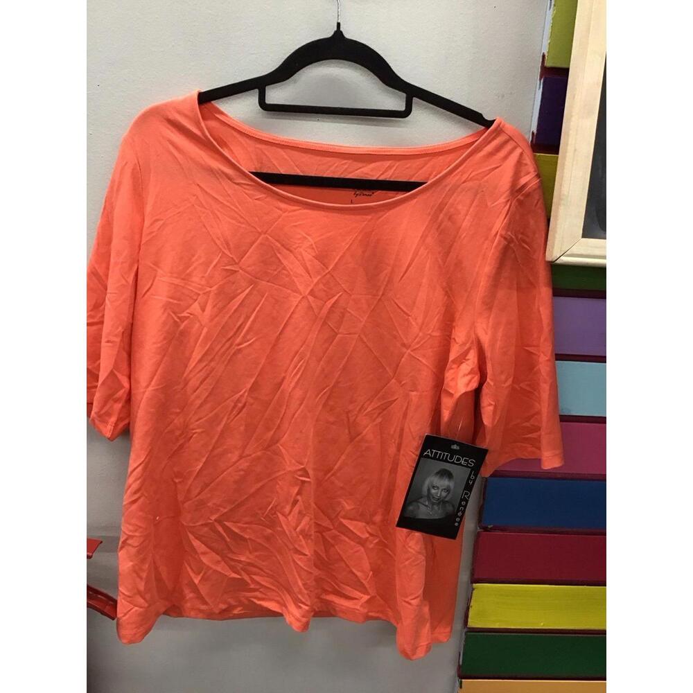 Attitudes by Renee womens short sleeve blouse large coral new HSN